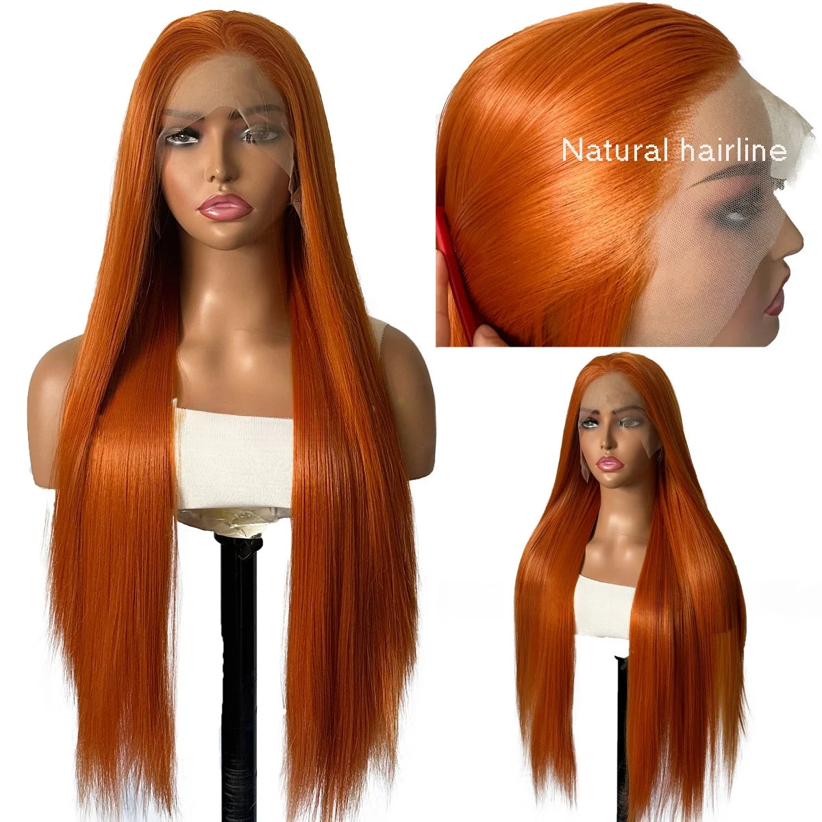 13×4 Lace Front Synthetic Wig Ginger Orange Lace Frontal Wigs Glueless