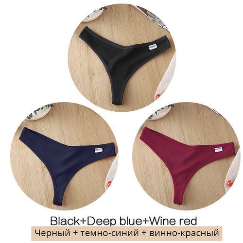 3Pcs/Set Women Cotton Thongs Panties Sexy Low Waist G-String Briefs