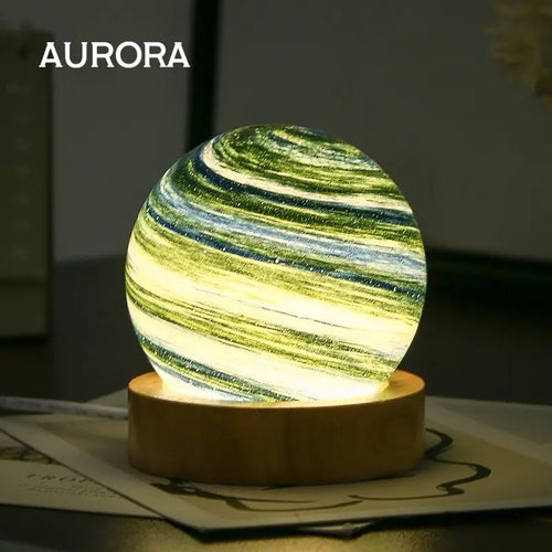 3D Moon Glass Lamp USB Powered Planet Mini Night Light With Wooden