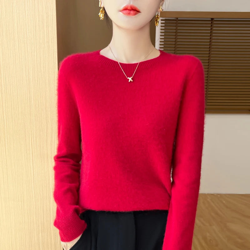 100% Merino solid color sweater ladies autumn and winter new solid