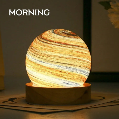 3D Moon Glass Lamp USB Powered Planet Mini Night Light With Wooden