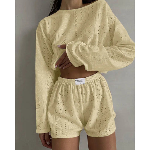 Women's Pajamas Set Spring Long Sleeve Tops With Shorts Sleepwear 2