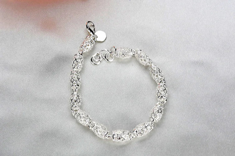 925 Sterling Silver Bracelet Zirconia Geometric Chain Linked For Women