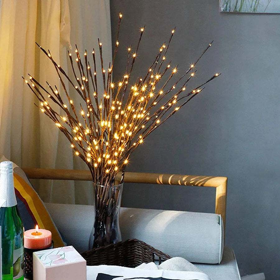 20 LEDs Christmas Willow Branch Lights Xmas Vase Filler Willow Twig