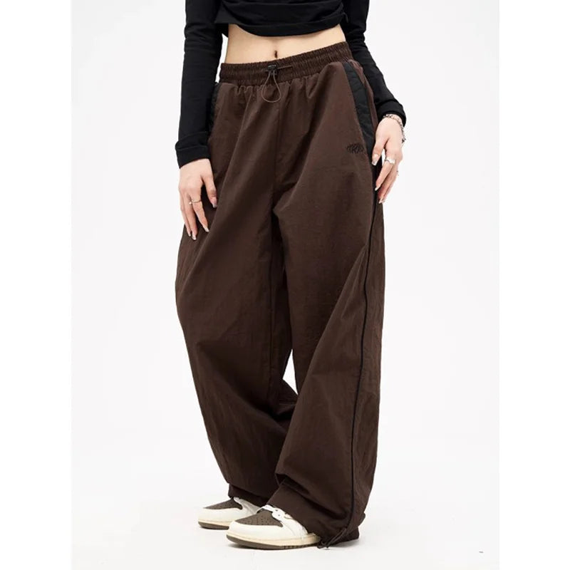 Women Spring Retro Solid Loose Drawstring Trousers Casual Joggers