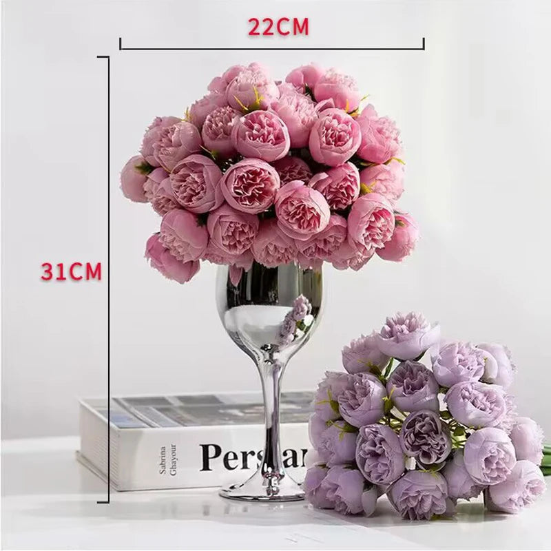 27Heads Peony Artificial Flowers for Home Vase DIY Decor Bride Rose