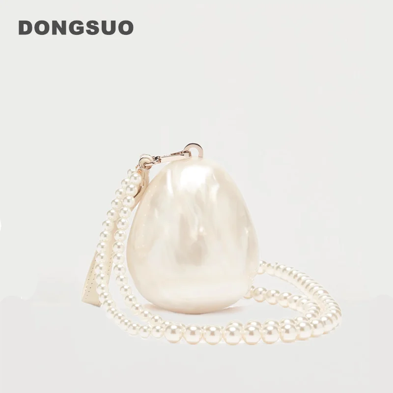 Women Acrylic egg bag cute pearl Evening Clutch Bag with beaded strap