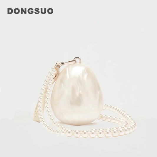 Women Acrylic egg bag cute pearl Evening Clutch Bag with beaded strap