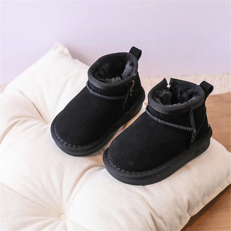 2023 New Winter Baby Snow Boots leather Warm Plush Little Boys Shoes