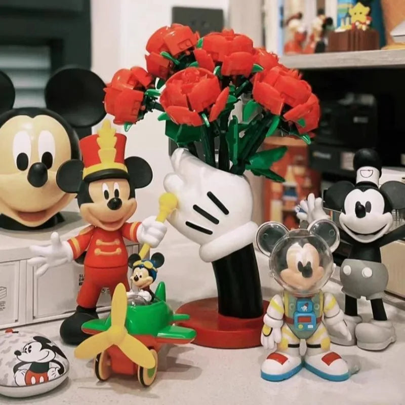 2024New Disney Mickey Figure Vase Mickey Ornament Lego Bouquet Home