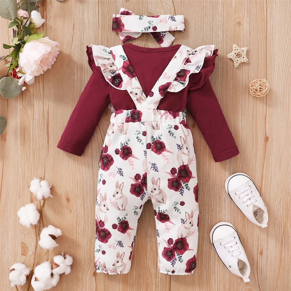 0-18Months Baby Girl Clothes Set Red Color Long Sleevs Bodysuit +