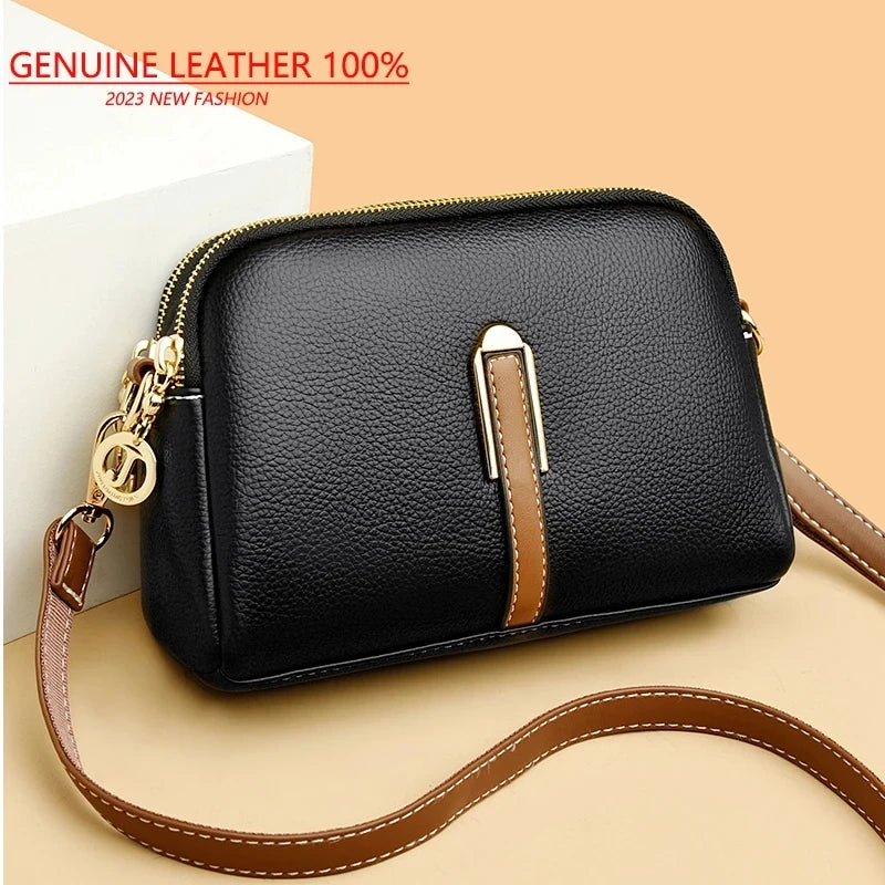 100% Genuine Leather Shoulder bag Women Handbag Designer Cowhide Flap