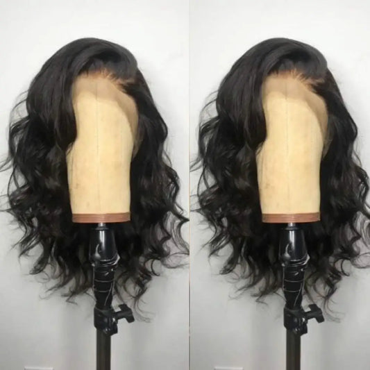 Black Short Body Wave Lace Front Wigs Glueless Natural Wave Synthetic