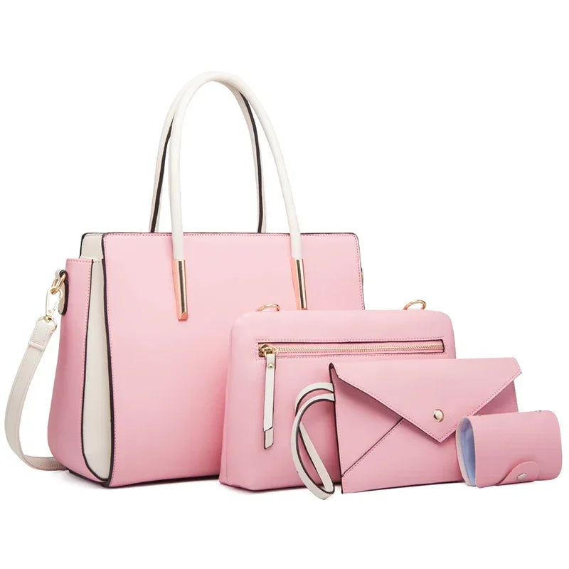 TRAVEASY 2024 Designer Bags Luxury 4 Pcs Set Women's Shoulder Bag Candy Color Hard PU Leather Elegant Ladies Purses and Handbags