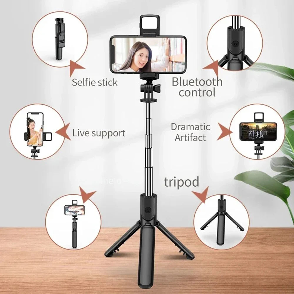 3In1 Bluetooth Wireless Selfie Tripod With Fill Light Shutter Remote