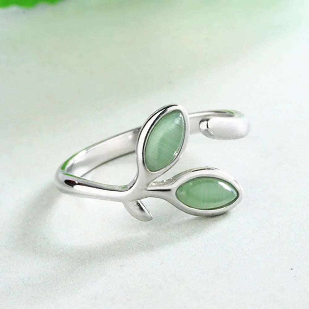 925 Sterling Silver Foliage Adjustable Rings For Women Girls Wedding