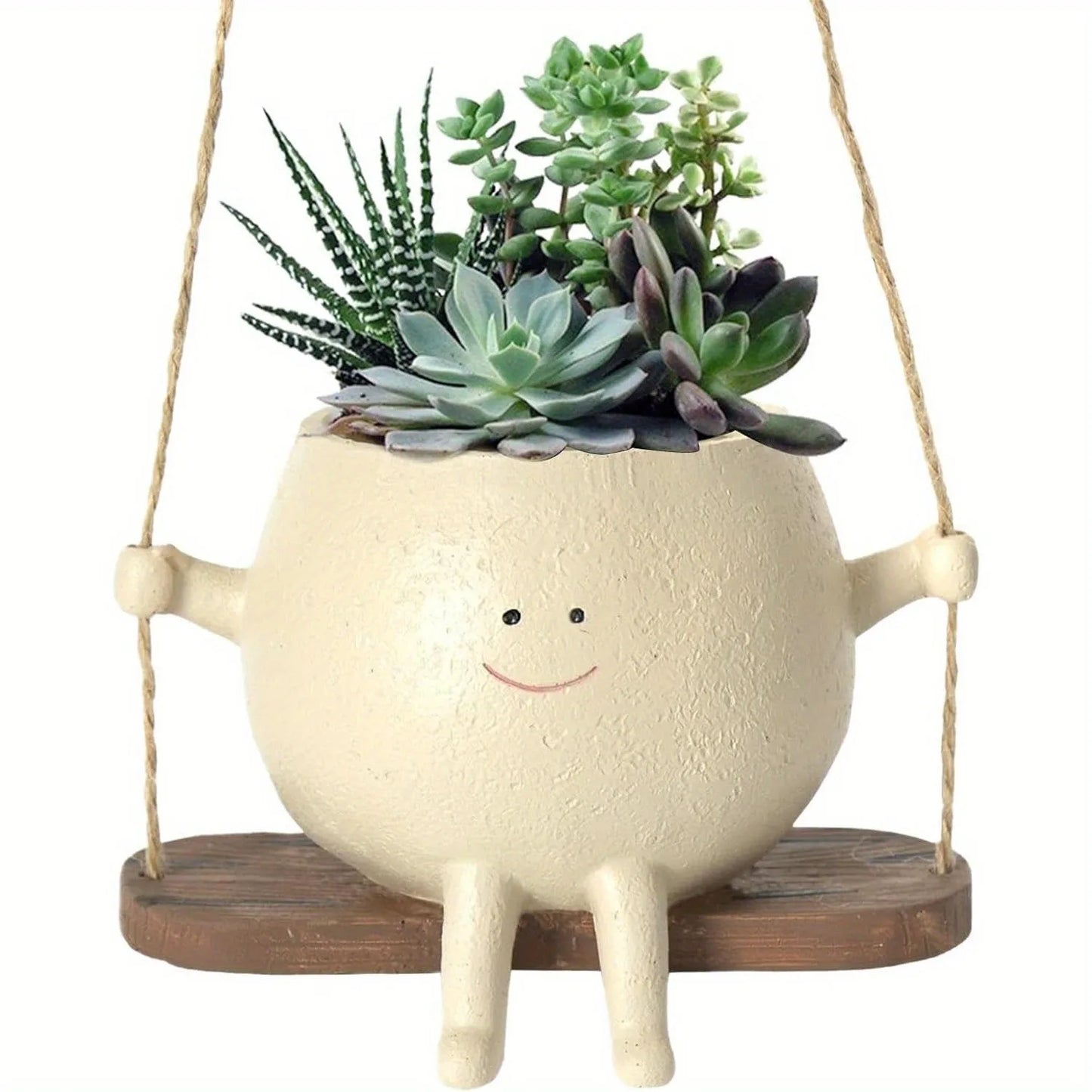 1pc Resin Hanging Planter Pot Rustic Succulent Plant Holder Smiling