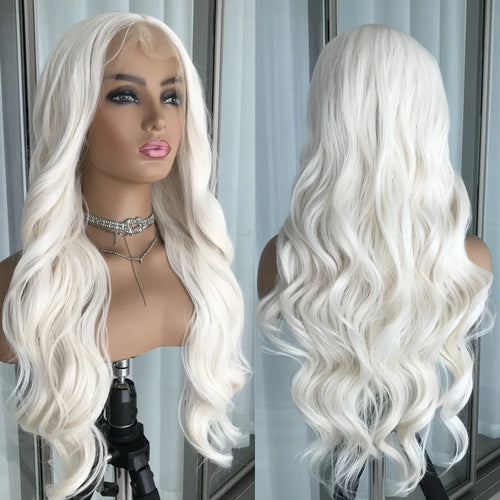 Body Wave Lace Front Wig Highlight Ash Blonde Lace Frontal Synthetic