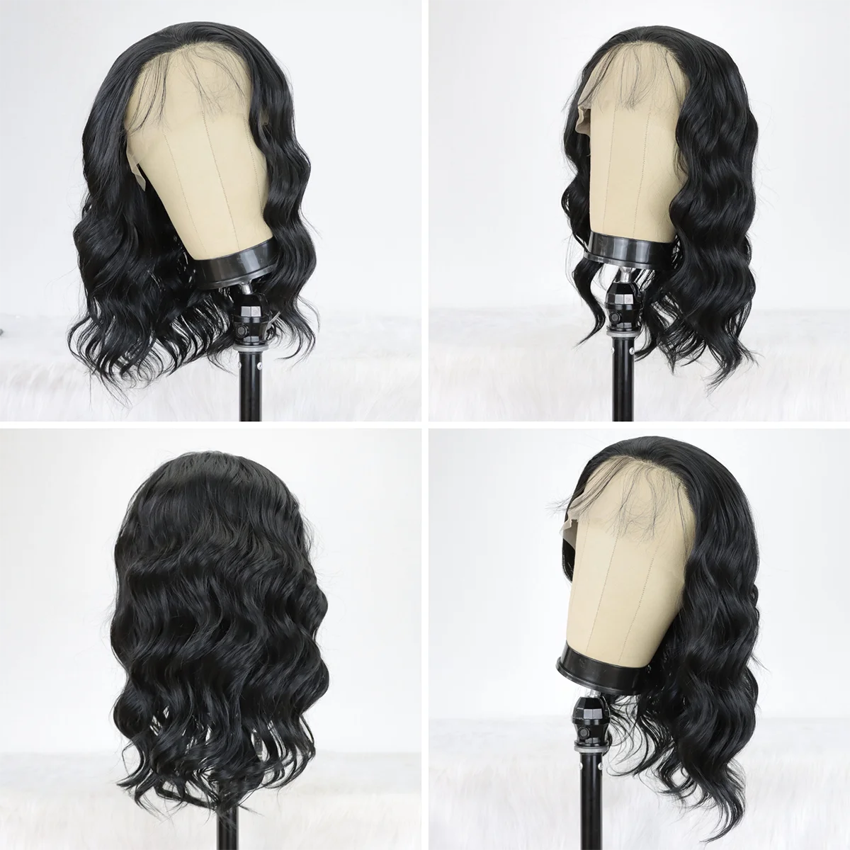 Black Short Body Wave Lace Front Wigs Glueless Natural Wave Synthetic