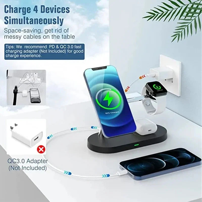 3 in 1 Wireless Charger Stand Magnetic For iPhone 12 13 14 15 Fast