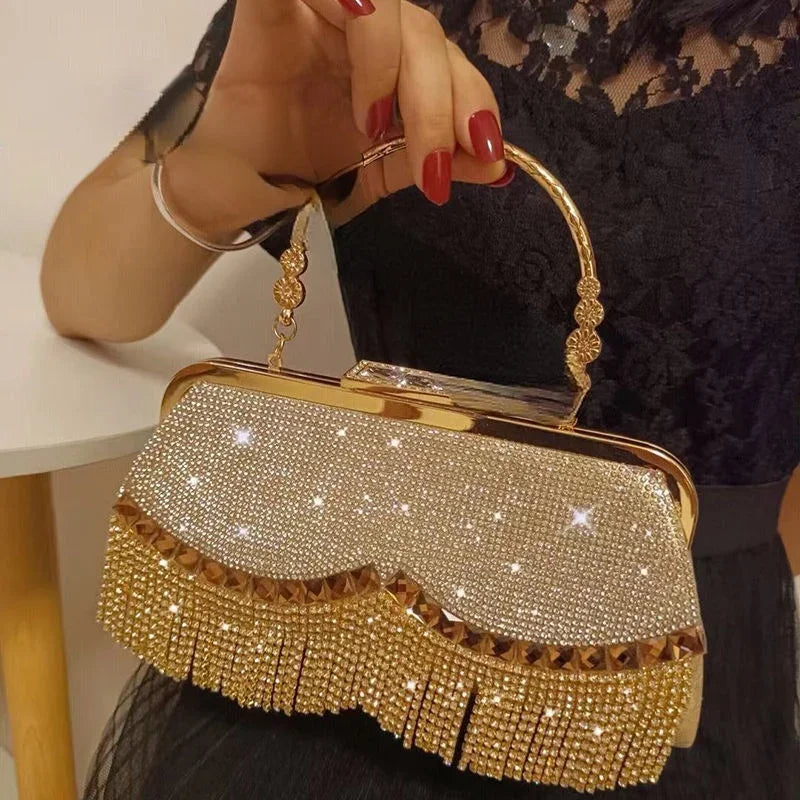 Women Banquet Handbags  New Diamond-Studded Tassel Evening Bags Femme