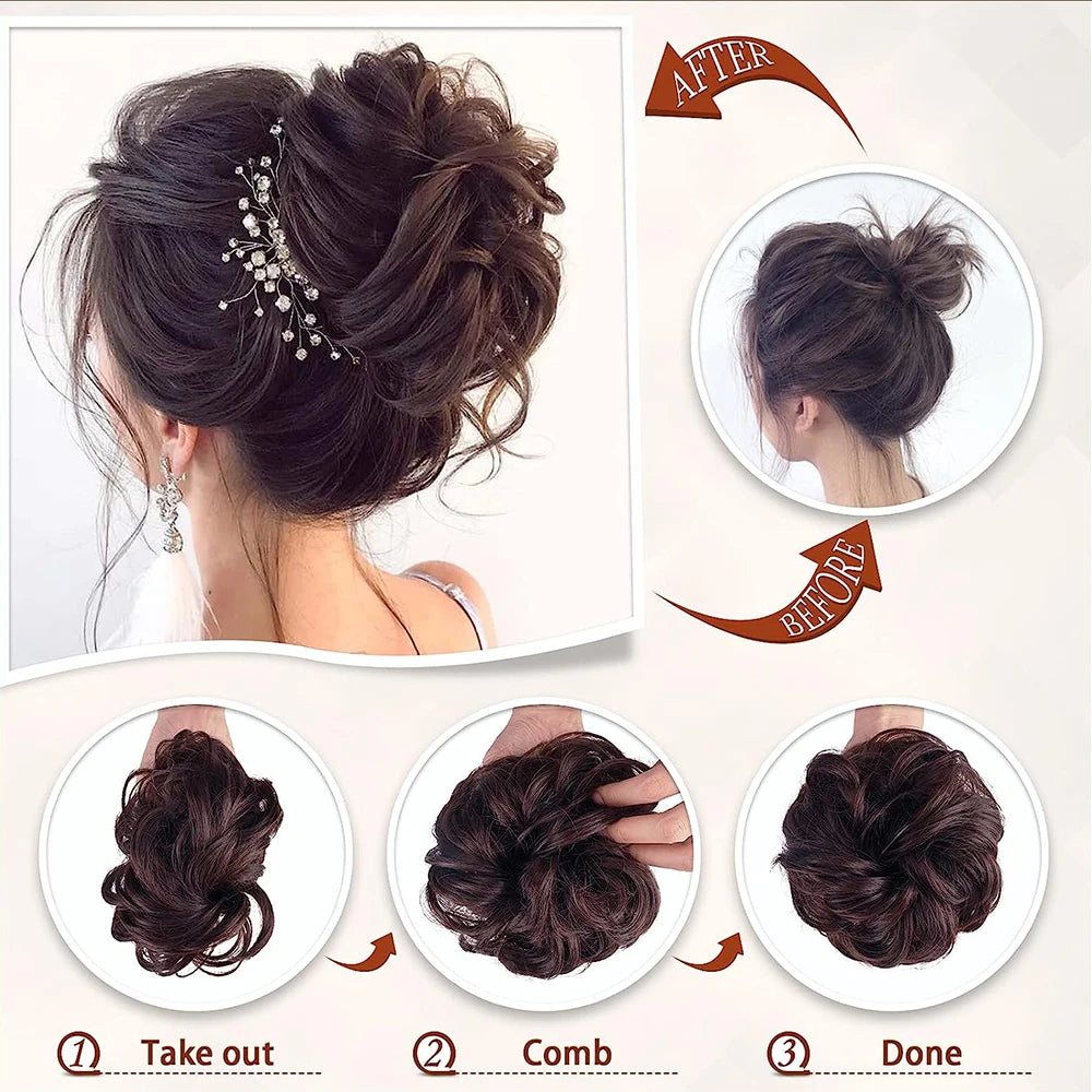 6 Inch Synthetic Hair Bun Extensions Messy Curly Elastic Hair