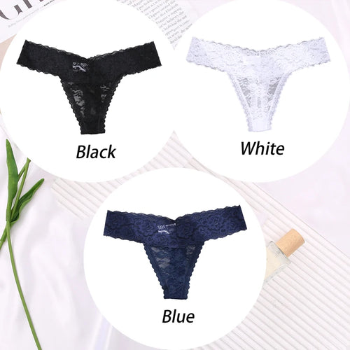 3PCS Sexy Lace G-string for Women Panties Transparent Floral Thongs