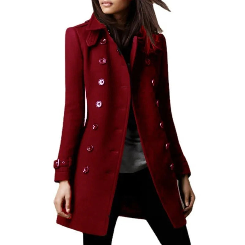 Autumn Winter Turn-down Neck Woolen Jacket Coat Women Fashion Black