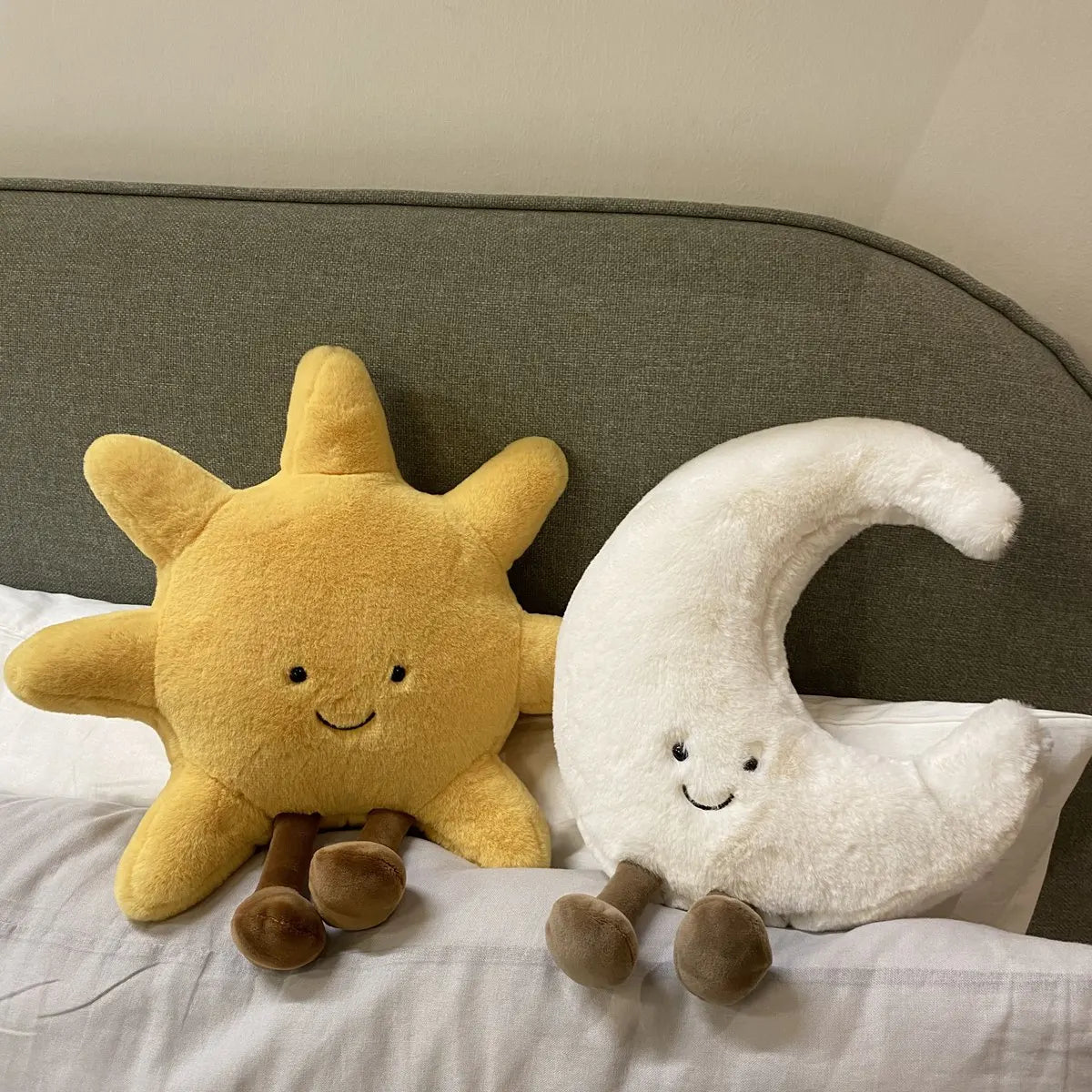 Adorable Smile Face White Moon Yellow Sun Plushie Stuffed Cute Cartoon