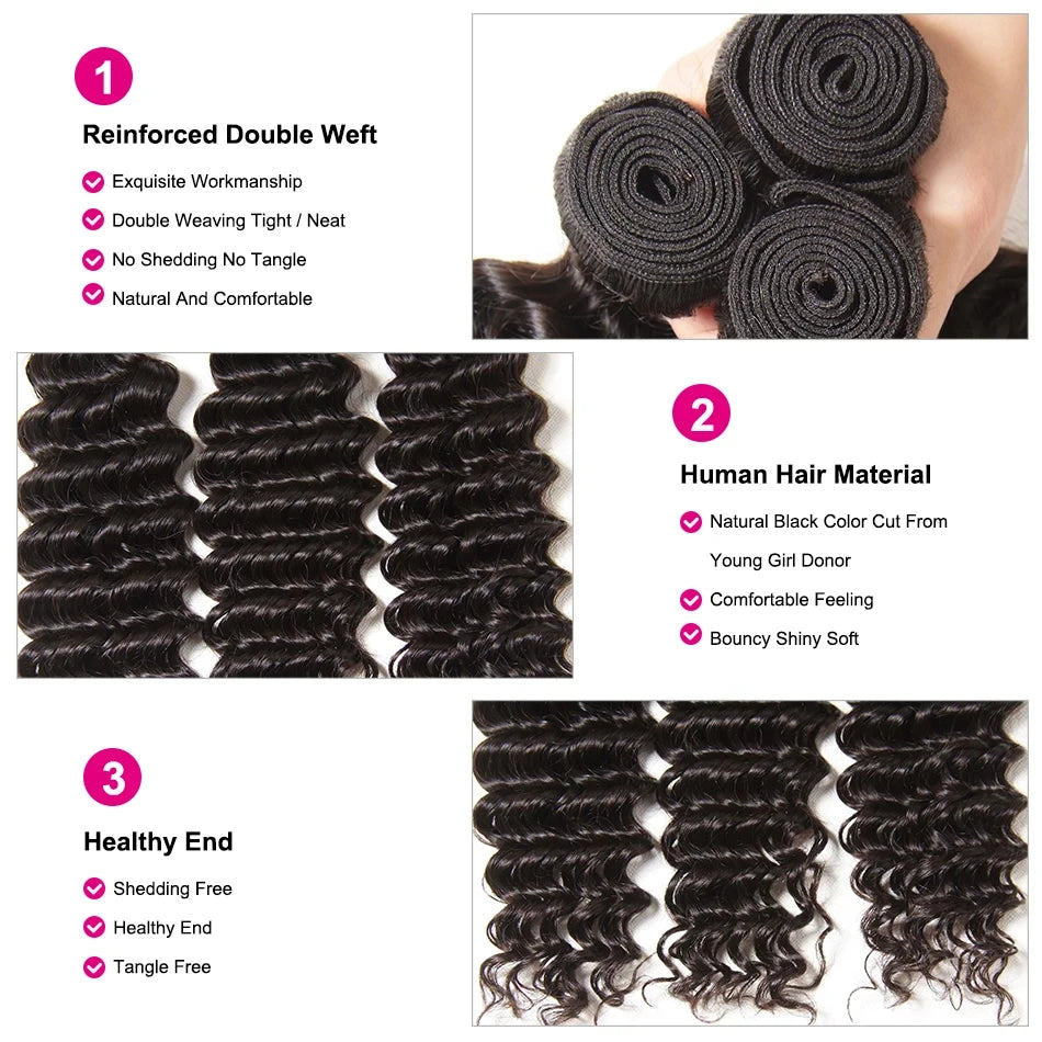 Unice Hair 1/3/4 Brazilian Affordable Deep Wave Bundles Deal 100%