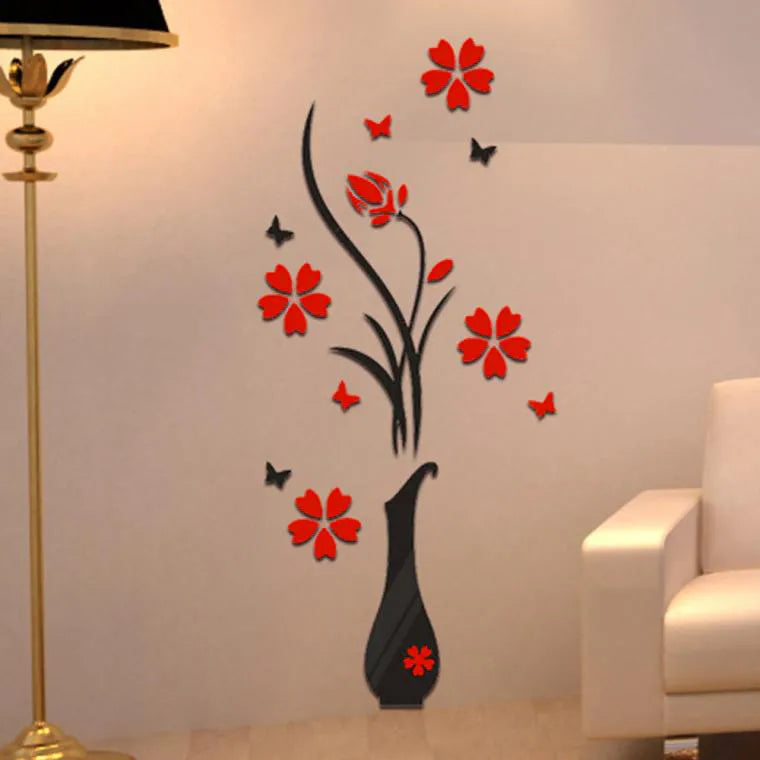 3D Wall Stickers, DIY Vase Flower Tree Crystal Arcylic 3D Wall