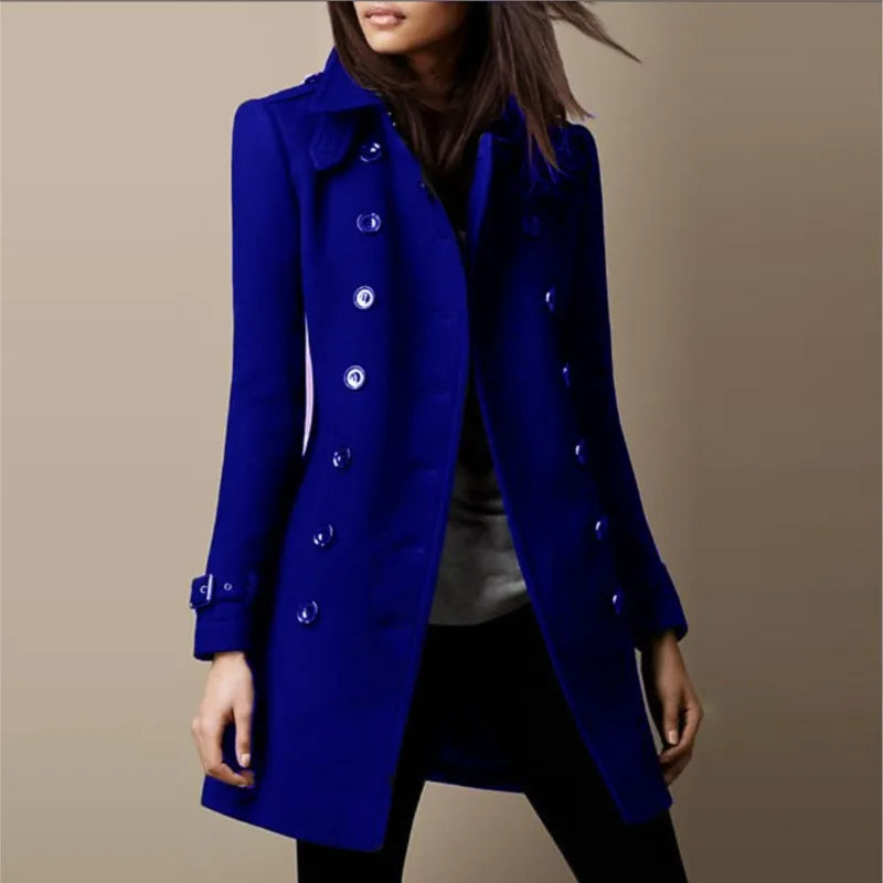 Autumn Winter Turn-down Neck Woolen Jacket Coat Women Fashion Black