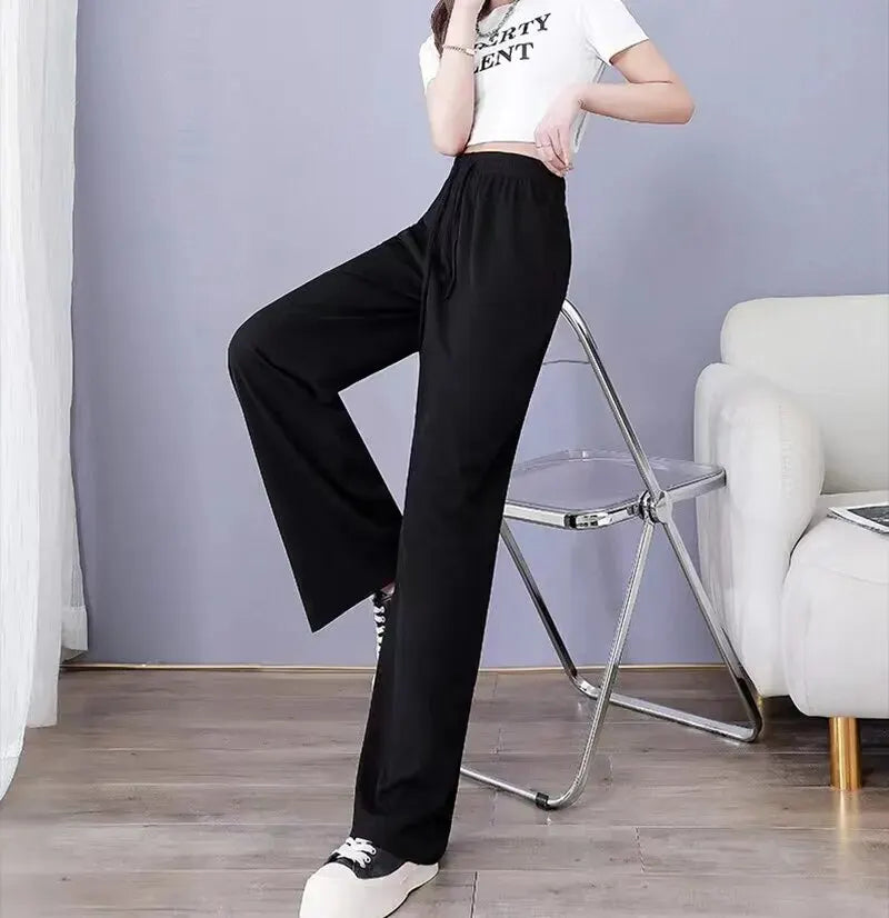 Women Pants Spring Summer Ice Silk Wide Leg Pants 2023 High Waist