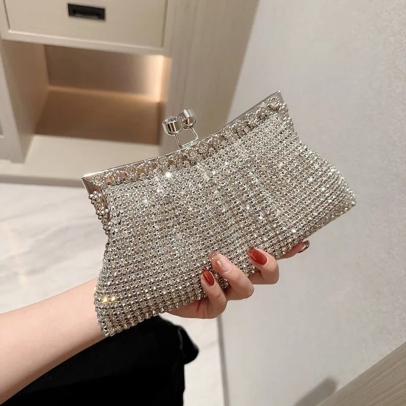 Women Luxury Rhinestone Evening Clutch Bag Detachable Chain Wedding