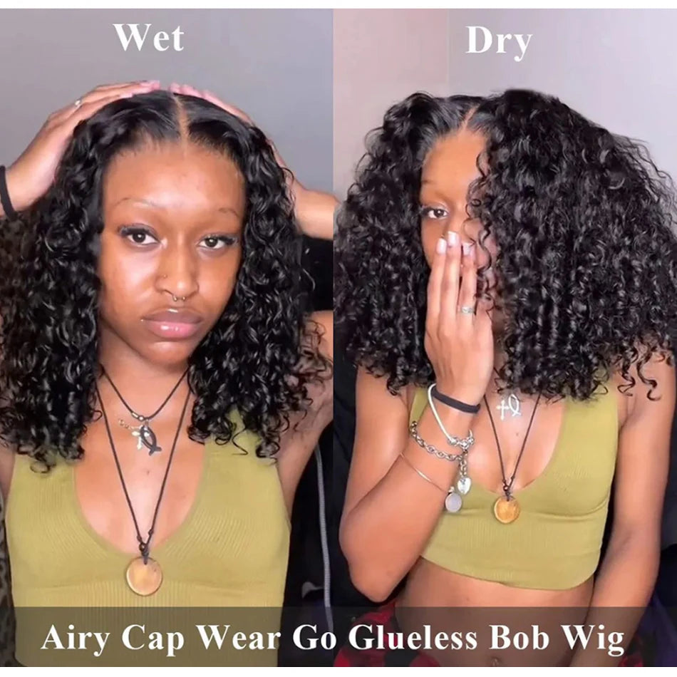 Water Wave Bob Glueless Preplucked Human Wigs Ready To Go 13X4 Frontal