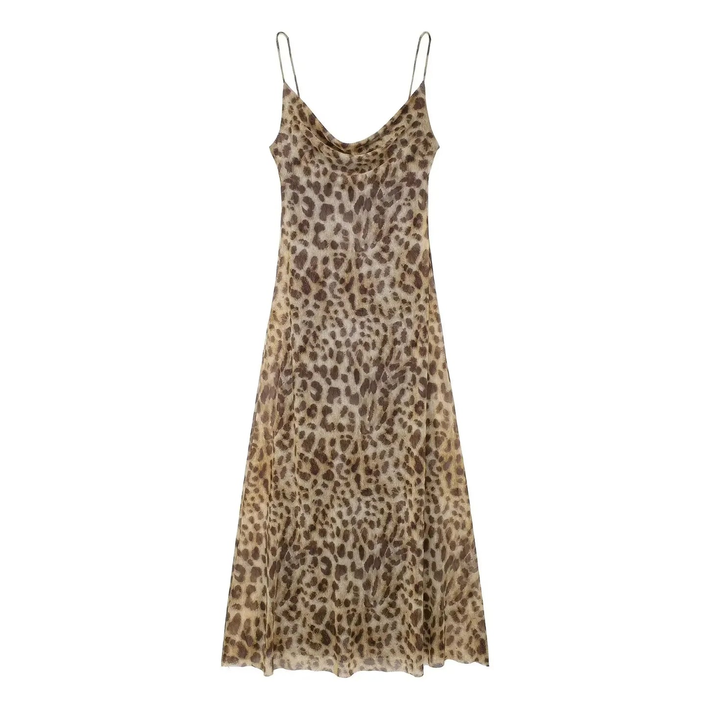 ASDS  Women's Sexy Vintage Leopard Print Tulle Long Dress Fashion