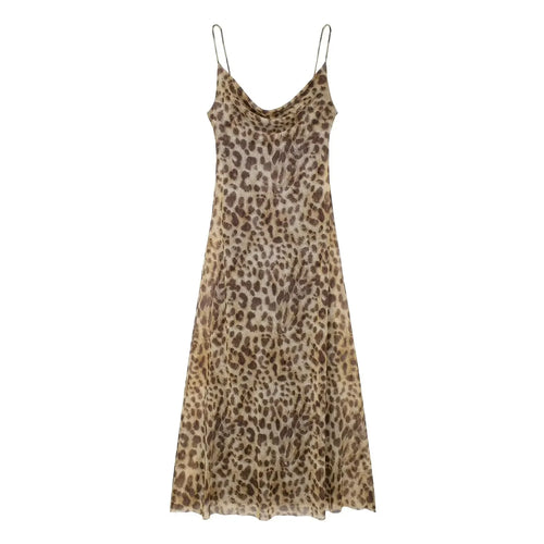 ASDS  Women's Sexy Vintage Leopard Print Tulle Long Dress Fashion