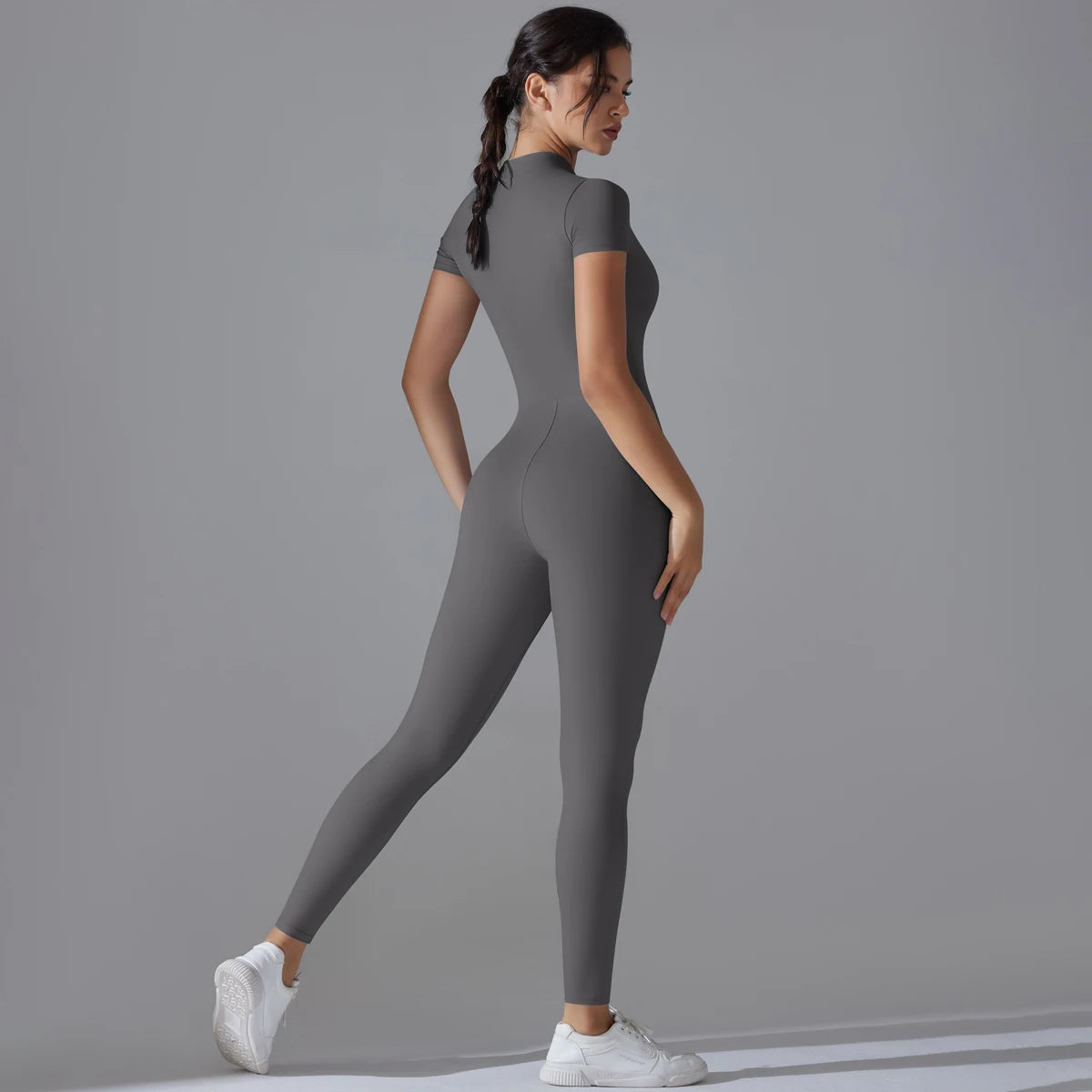 Yoga Set Women's Jumpsuits One-Piece Suit Zipper Short Sleeve Gym Push