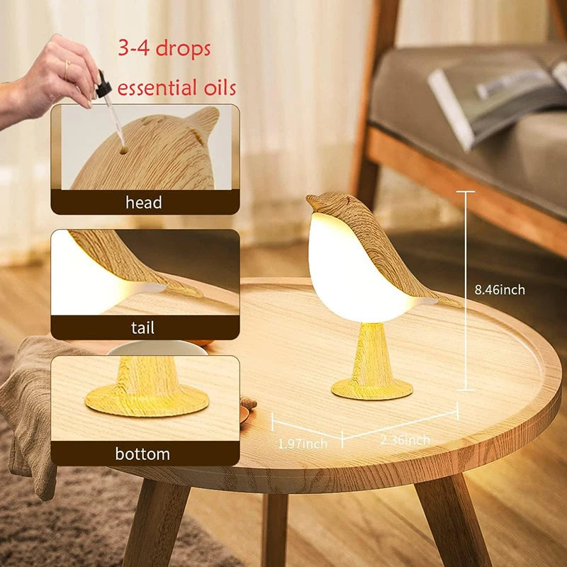 3 Colors Wooden Bird Night Lights LED Touch Switch Rechargeable for