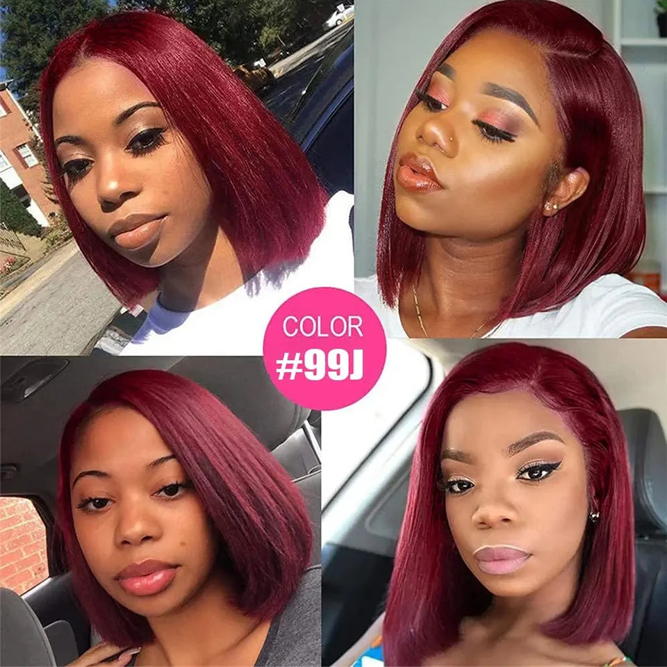 99J Burgundy Straight Bob Wigs Wear and Go Glueless Wigs 13x4 Lace