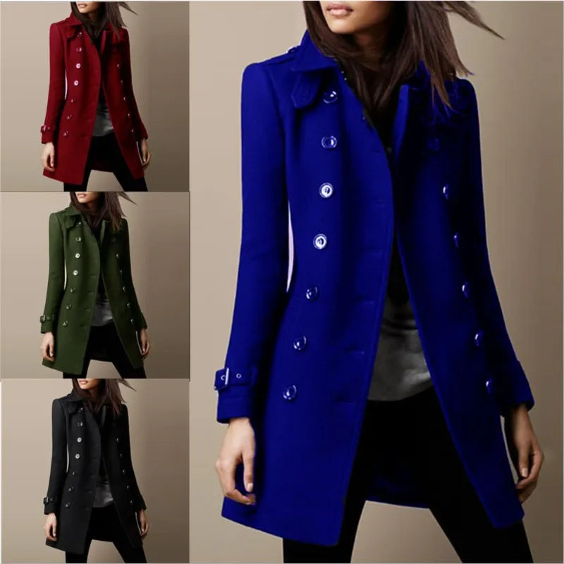 Autumn Winter Turn-down Neck Woolen Jacket Coat Women Fashion Black