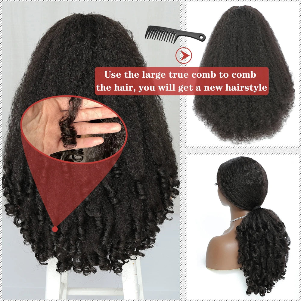 X-TRESS Afro Curly V Part Wig with Bouncy Curls Synthetic Kinky