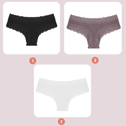 3PCS Lace Seamless Cotton Panties Ribbed Brazilian Pants Low Waist