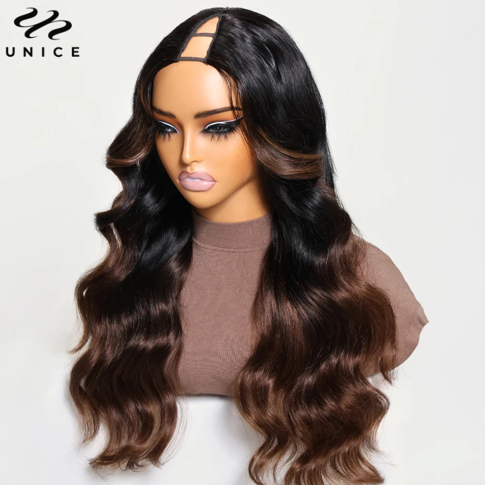 UNice Ombre Body Wave V Part Wig 100% Human Hair V Shape Upgrade U