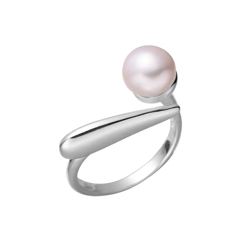 925 Sterling Silver Round Pearl Ring Wedding Adjustable Rings For