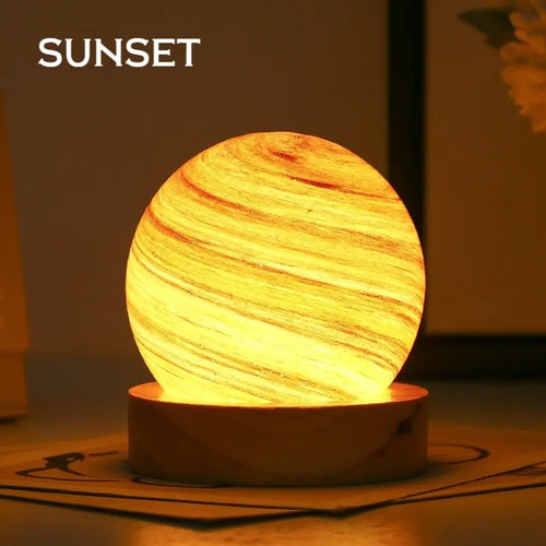 3D Moon Glass Lamp USB Powered Planet Mini Night Light With Wooden