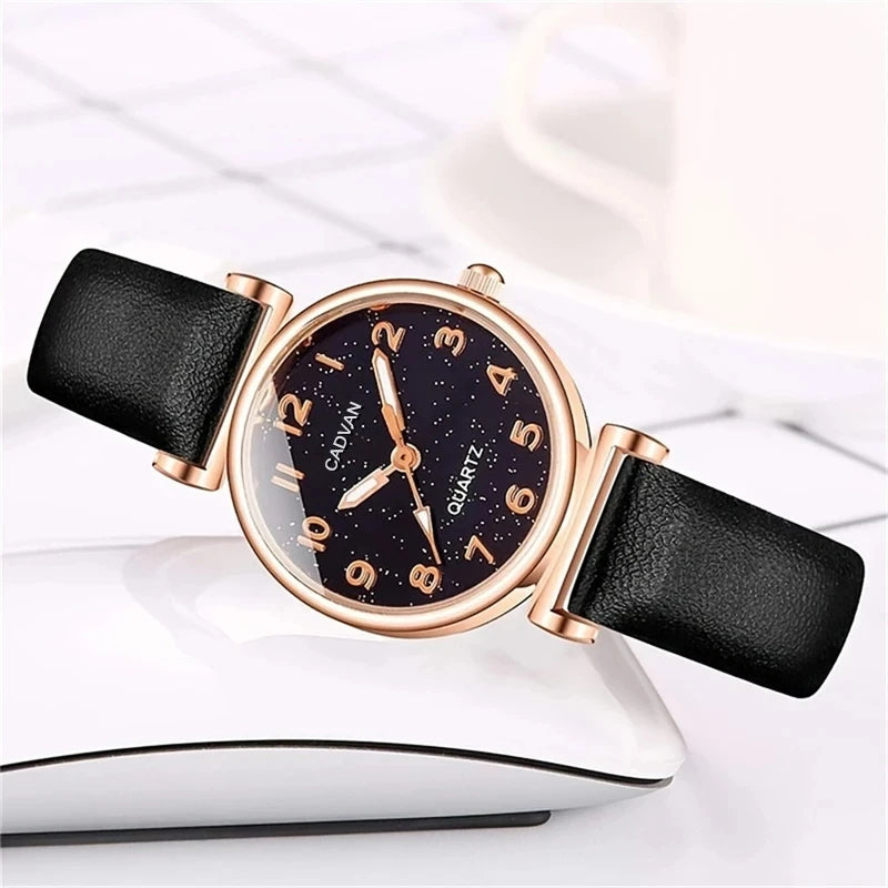 5pcs Set Women Fashion Casual Leather Belt Watches Simple Ladies