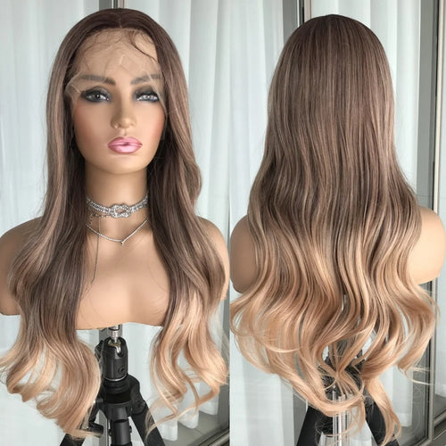 Body Wave Lace Front Wig Highlight Ash Blonde Lace Frontal Synthetic