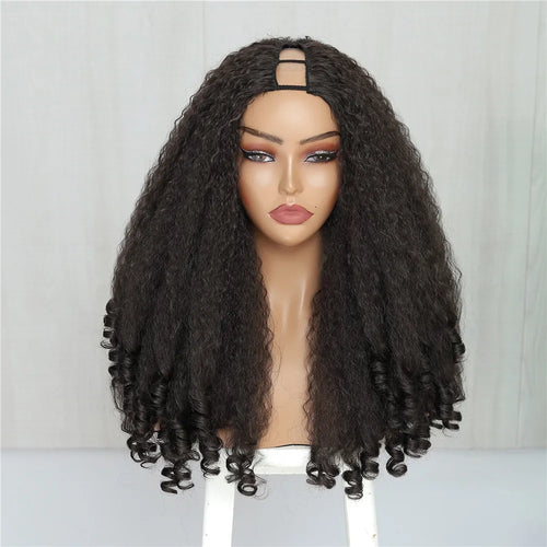 X-TRESS Afro Curly V Part Wig for Black Women Kinky Straight with