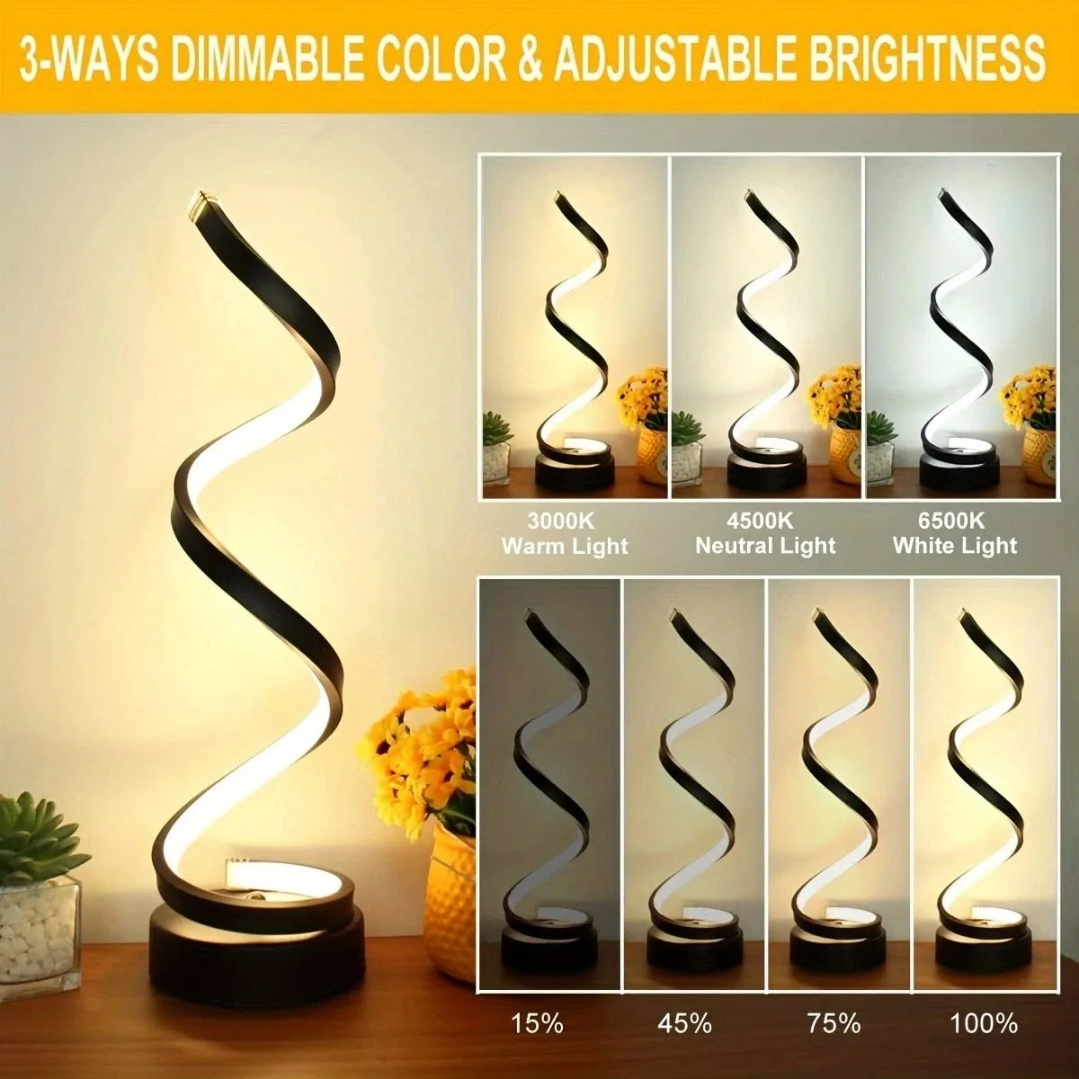 Table Lamps for Living Room,Modern Spiral Dimmable LED Table Lamp,